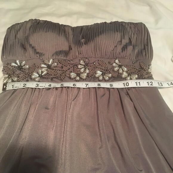 Mikael Aghal dress Women 2 gray beaded strapless short bubble hem Formal 90s Y2K - Picture 10 of 12